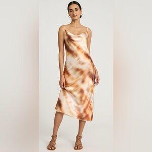 Express Tie-Dye Midi Dress in Cream and Brown